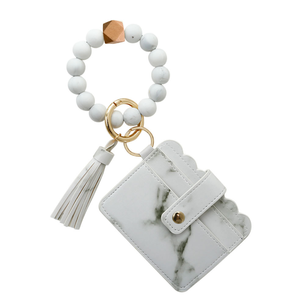 Purdored 1 Pc 13 Kleuren Mode Vrouwen Armbanden Kaarthouder Luipaard Vrouwelijke Visitekaartje Case Polsband Sleutelhanger Voor Mannen: gray x beads