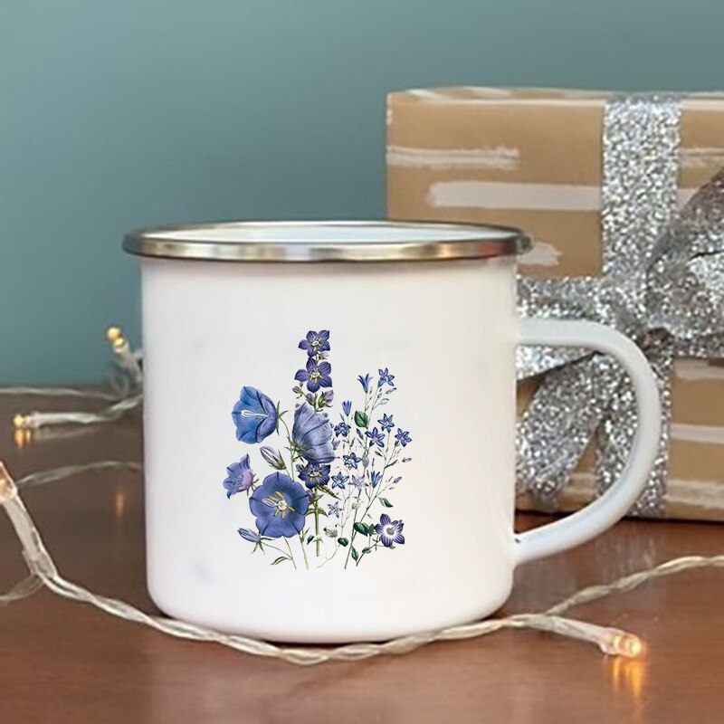 Ingen regn ingen blomst print emalje krus vintage kaffe vin kopp drikke dessert melk kopp camping krus håndtak drinkware: Xh1007-a015wh-8
