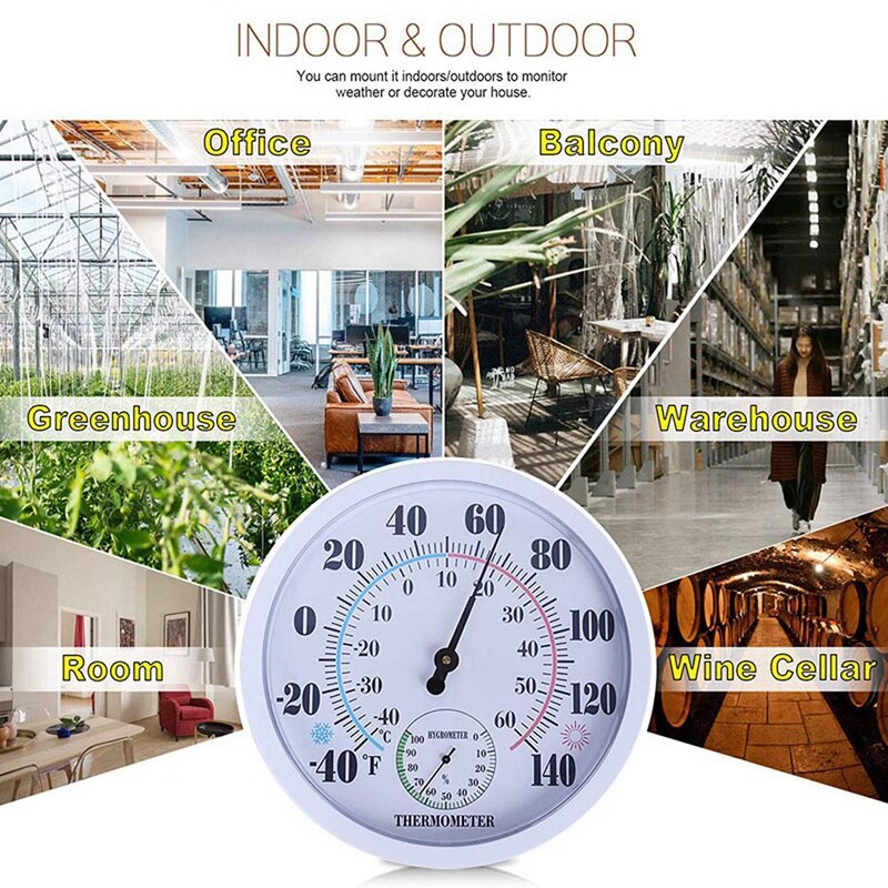 Indoor Outdoor Weather Thermometer Hygrometer, Garden Wall Thermometer for Patio,No Battery Hygrometer 10 inch Diameter