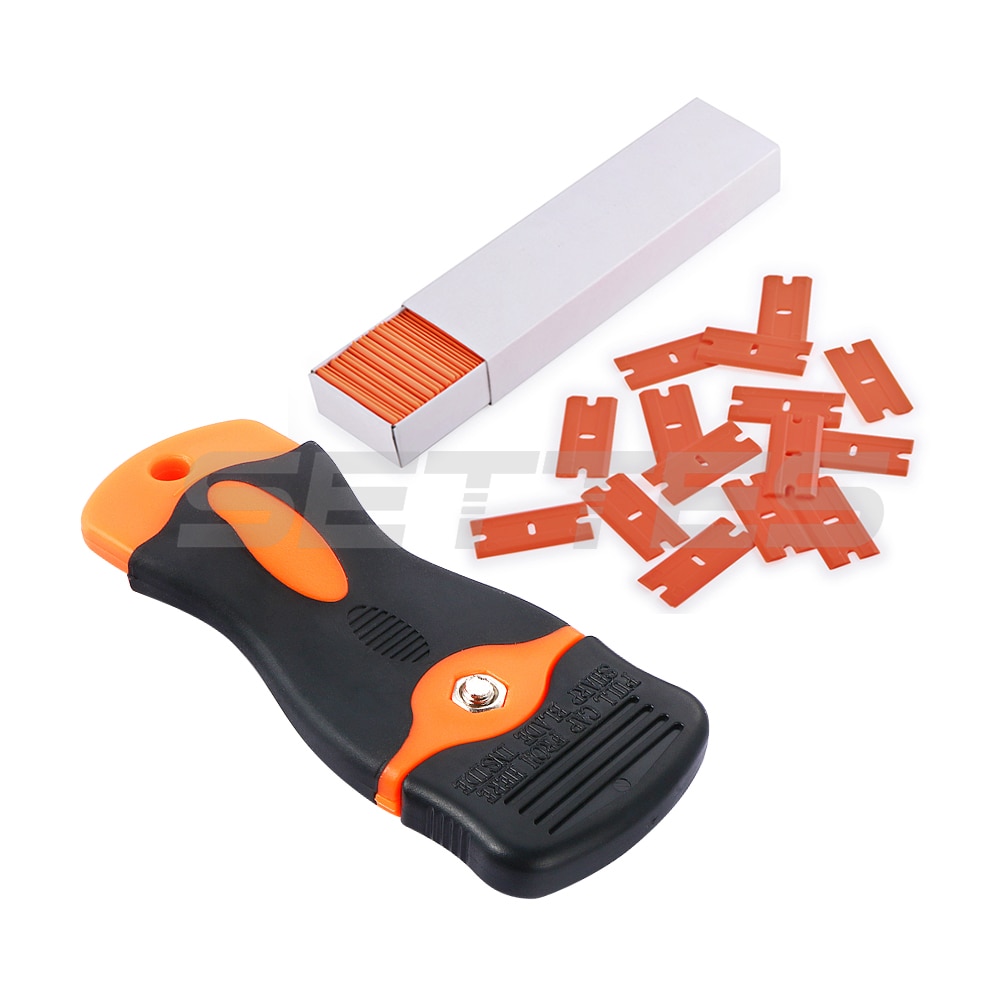 100Pcs DIY Plastic Razor Blades and Razor Scraper Double Edged Sticker Removal Tool US