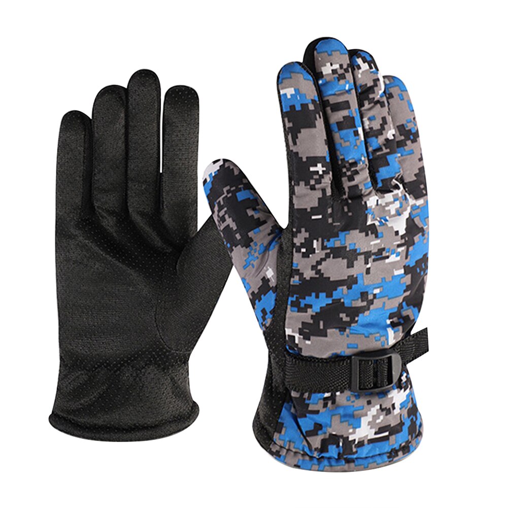 Vinter herre varme vindtætte ski fleece handsker med justerbart spænde fortykket anti-skrid cykling ski sport termiske handsker: D
