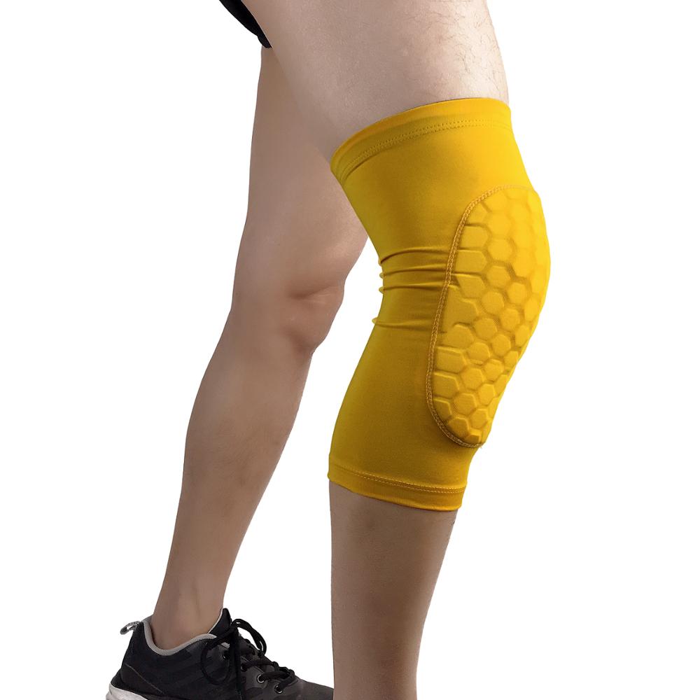 Basketbal sport kniebeschermers honingraat sportveiligheid volleybal kniebeschermers compressiekousen kniebandages brace bescherming voetbal 1pc: Geel / Xl