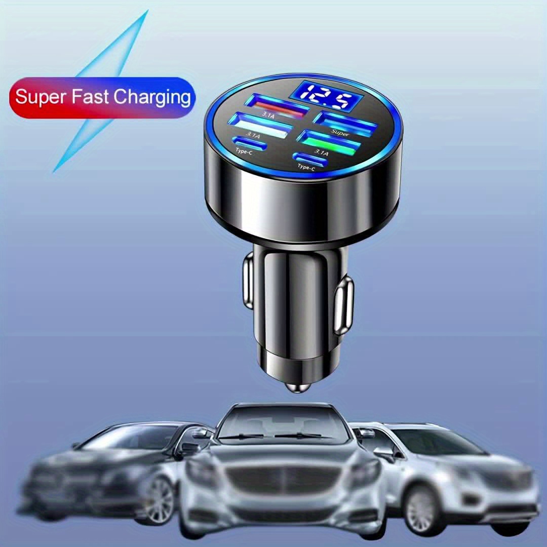 6-- in- -1 snelle usb-autolader met led-display, snellader voor meerdere apparaten, snellader met dubbele pd-aansluiting voor in de auto en usb-oplader: Default Title