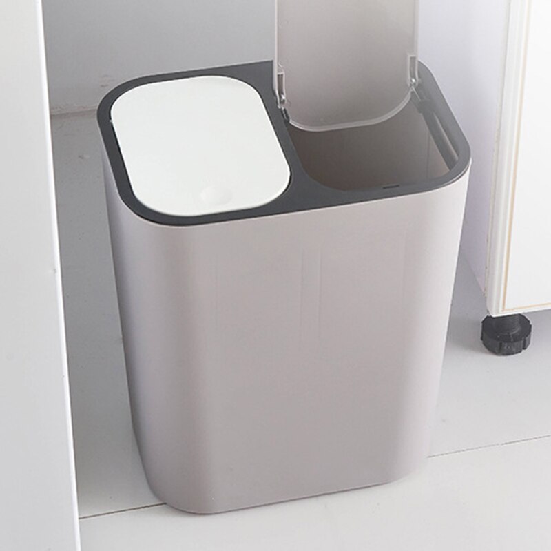 Trash Can Rectangle Plastic Push-Button Dual Compartment 12 Liter Recycling Waste Bin Garbage Can