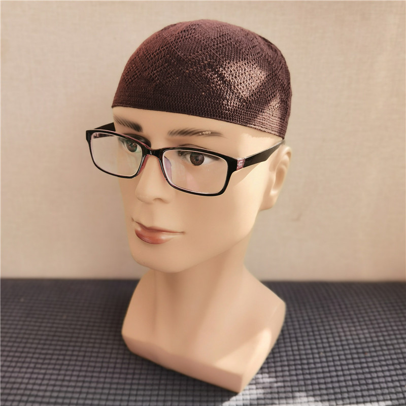 Gorro gorro turco musulmán hombres mujeres islámico Kufi Taqiya Takke Peci calavera gorra oración Arabia Saudita negro blanco gris tejido: Castaño