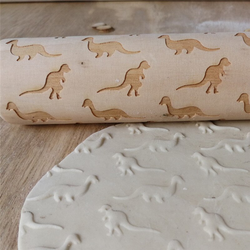 Christmas Party Wooden dinosaur rolling pin wooden carving rolling pin cookie dough Stick-1pcs