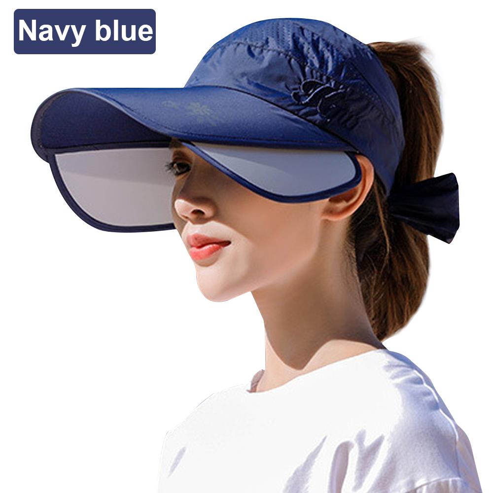 Vrouw Zon Hoeden Vrouwelijke Intrekbare Zonneklep Caps Koreaanse Stijl Mode Strand Wandelen Zonnehoed Opvouwbare Cap Outdoor Traver hoed: Navy blue