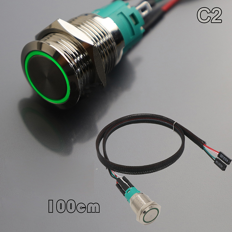 Cable de interruptor de botón de Metal para PC, interruptor de botón SW de alimentación de inicio de Host, botón SW de reinicio de computadora con Cable de reinicio automático/autobloqueo: Negro