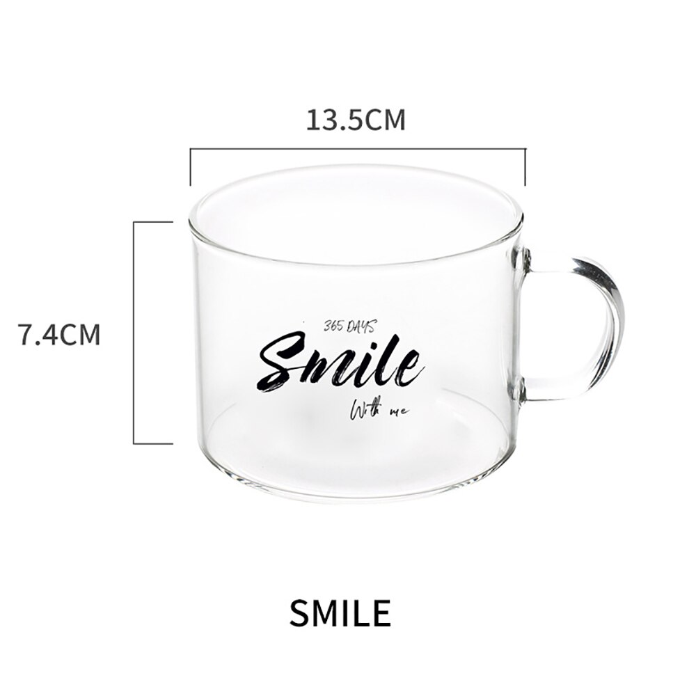 Glas frukost kopp kort stil transparent kaffe muggar hög temperatur motstånd juice mjölk te dessert havre muggar: Leende
