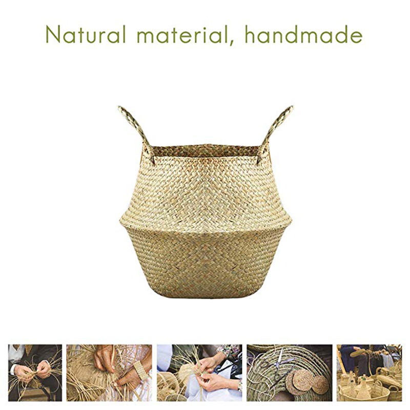 Seagrass Storage Basket Folding Flower Pot Planter plant pot Straw Wicker Basket Rattan Laundry Basket Garden Decorative