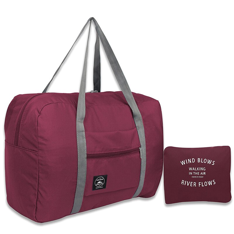 Wasserdicht Nylon Reisetaschen Frauen Männer Große Kapazität Klapp Duffle Tasche Organizer Verpackung Würfel Gepäck Mädchen Wochenende Tasche: Wein rot