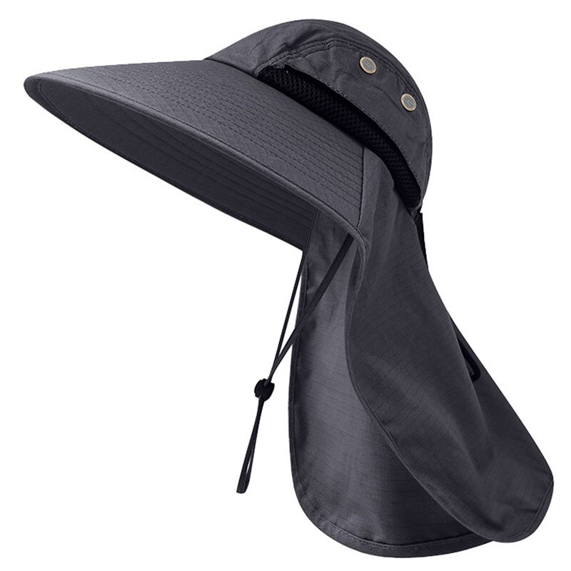 Summer Sun Hat Men Women Cotton Boonie Hat with Neck Flap Outdoor UV Protection Large Wide Brim Hiking Fishing Safari Bucket Hat: Dark Grey