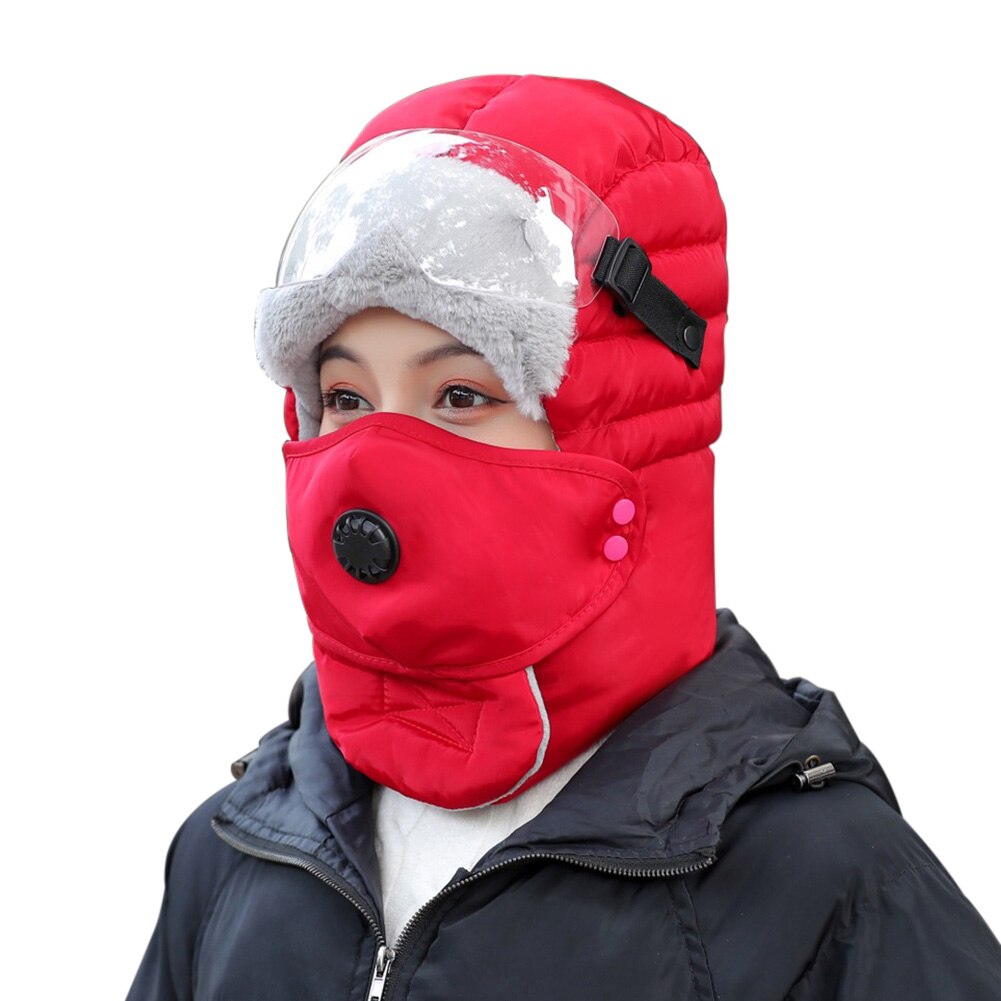 Riding Warm Winter Snow Caps Full Face Windproof Soft Protective Earflap Outdoor Thickened Bomber Hat With Glasses Ski: Red / Black Glasses