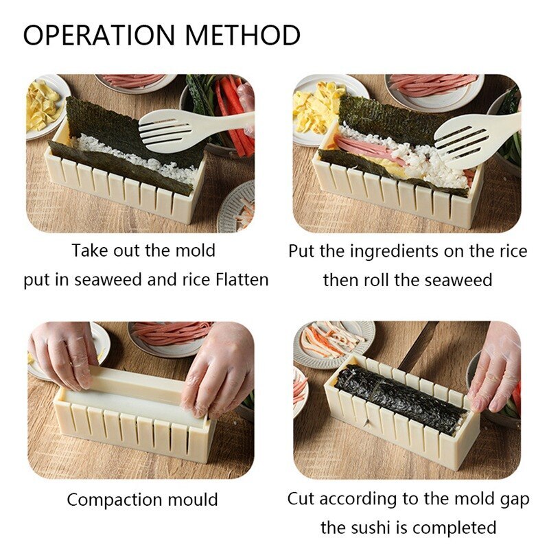 10Pcs/Set DIY Sushi Maker Kit Kitchen Sushi Tool Making Machine Roller Rice Mold Sushi Vegetable Meat Rolling Gadgets
