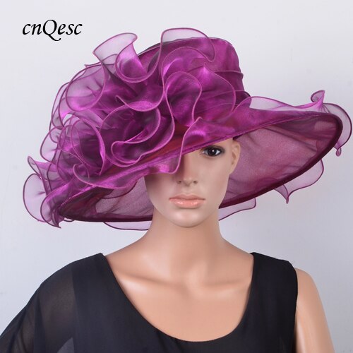 Lime green Wide brim Crystal organza hats church for kentucky derby wedding women's hat races