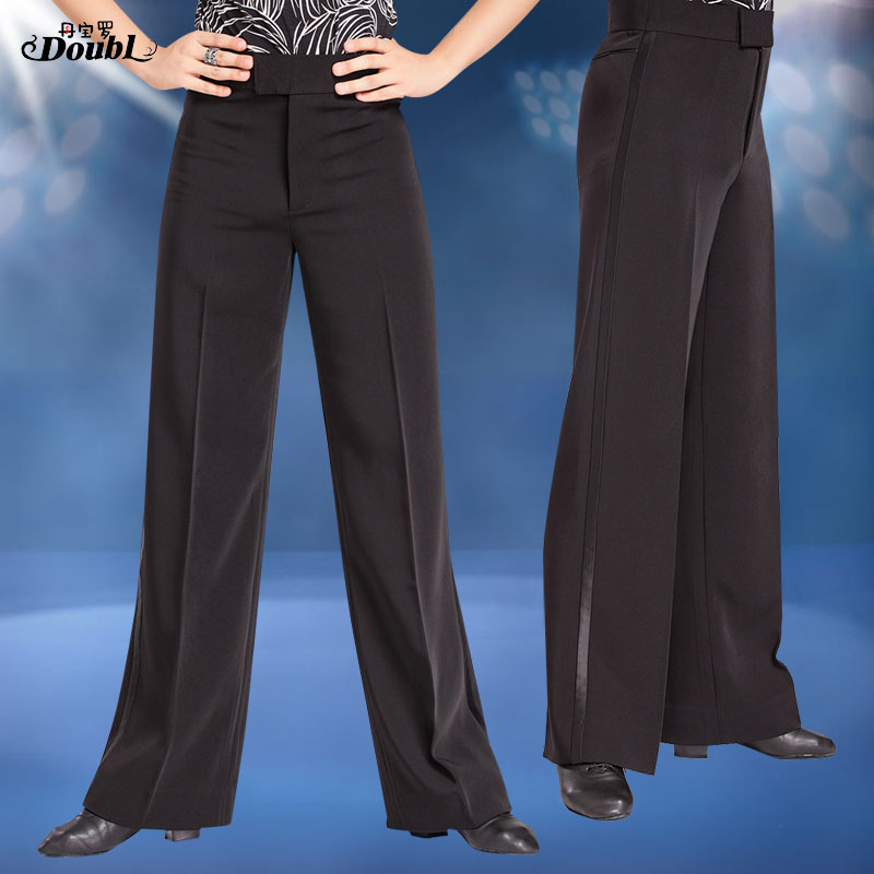 DOUBL Men's Standard Ballroom Dance Pants Trousers Adult Exercise Practise Competition Loose Clothes Latin Dance Modern Pockets