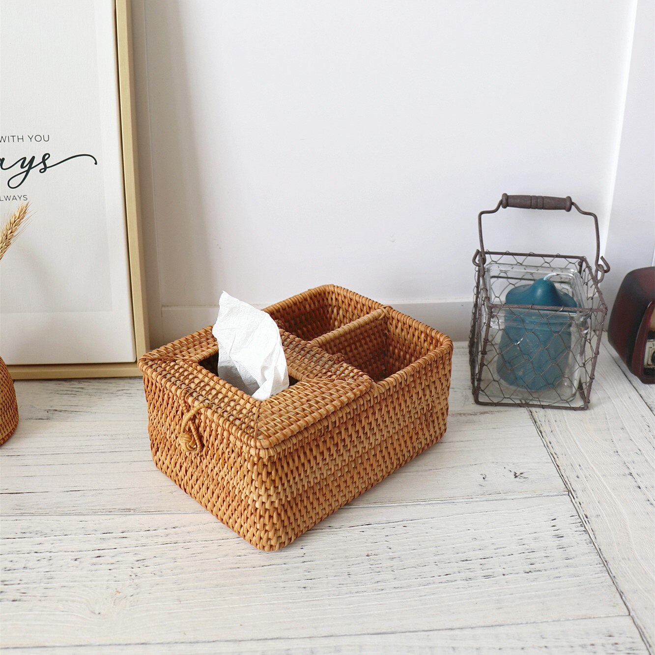 Tissue Box Vietnam Autumn Rattan Handmade Rattan Tissue Box Storage Box Desktop Finishing: E