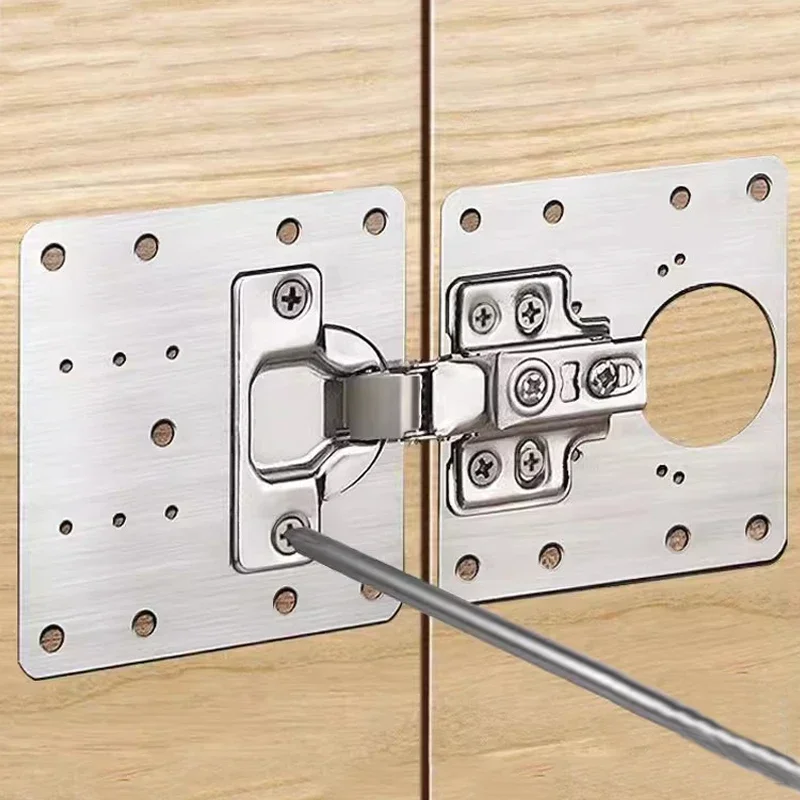Stainless Steel Hinge Repair Plate with Screw Kitchen Cabinet Door Hinge Mounting Connection Plate Furniture Flat Fixing Bracket