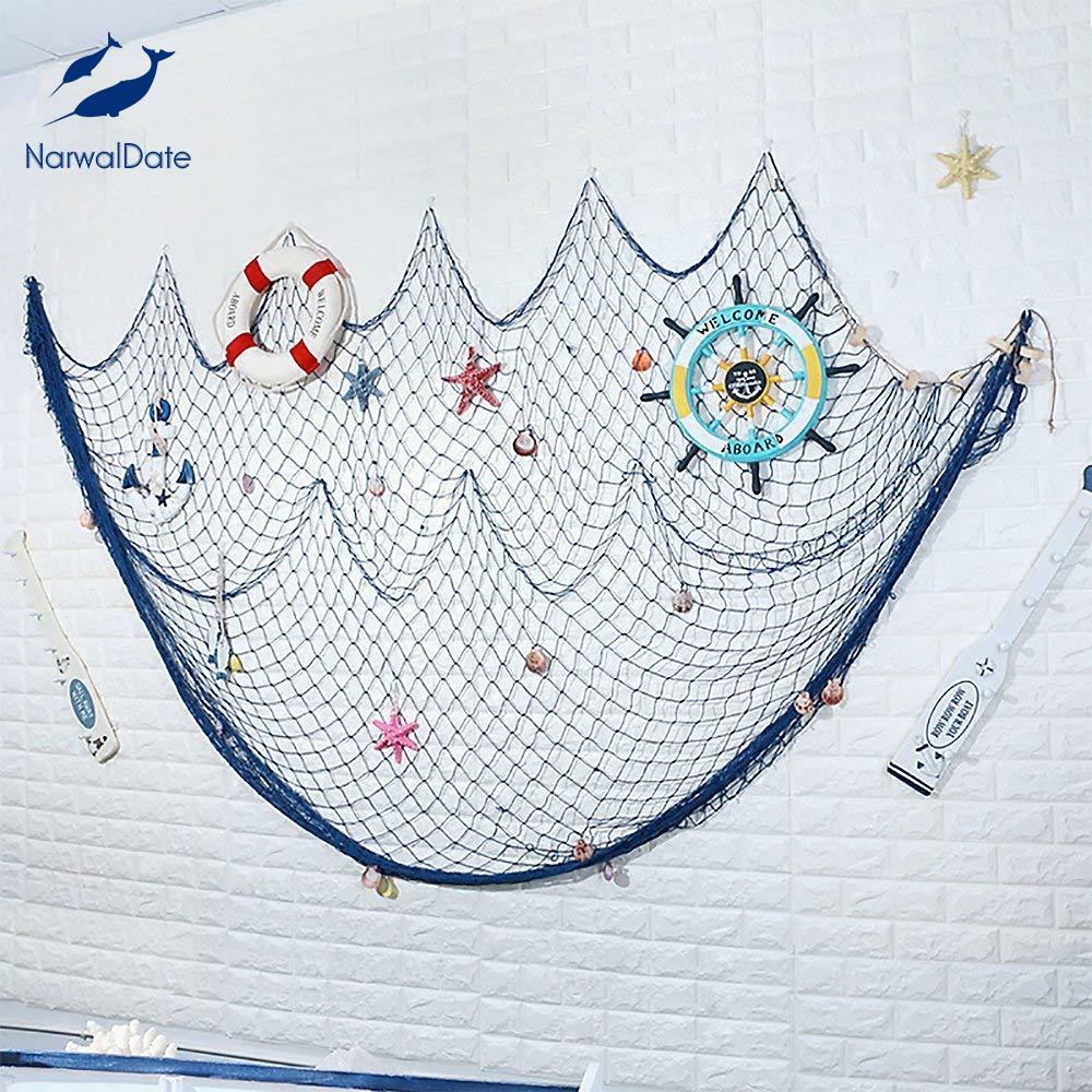 Sea Shells Aquarium Decoration Ocean Decor Mediterranean Fishing Net Nautical Home Decor Hand-woven Float Wall Marine Style