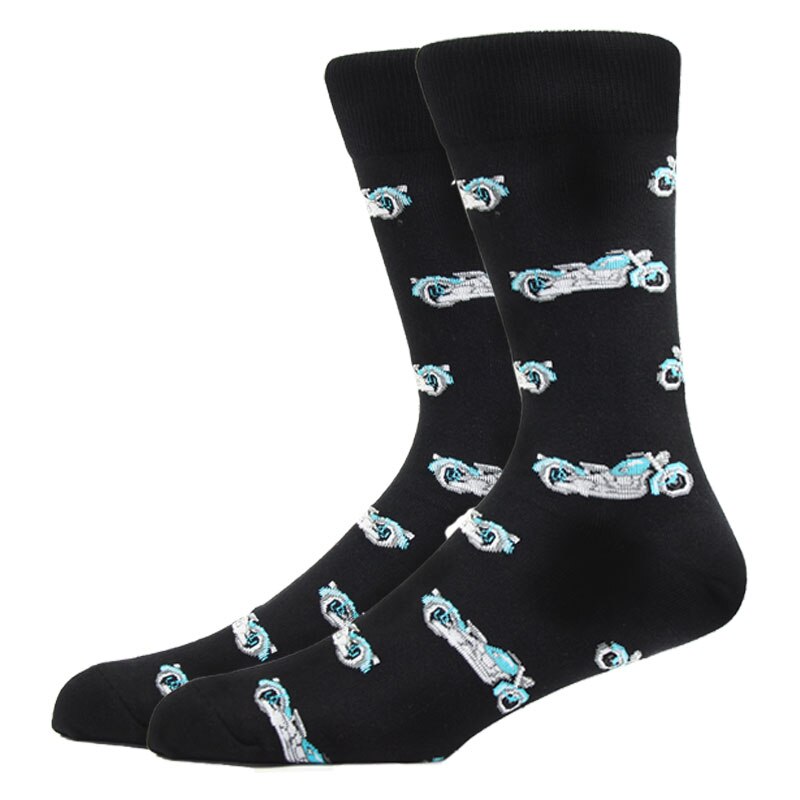 Chaussettes Harajuku pour hommes, motif de couleur artistique, hélicoptère, moto électrique, voiture en coton: CN11027-4