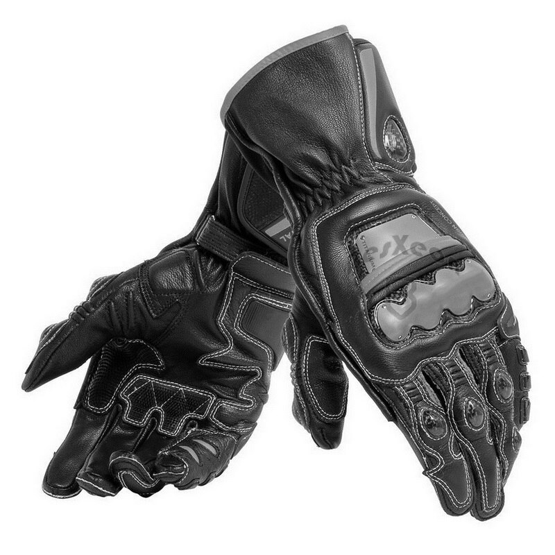 4 Kleuren 100% Echt Lederen Dain Full Metal 6 Motorhandschoenen Racing Lange Handschoenen Rijden Motor Koeienhuid Handschoenen: Black / XL