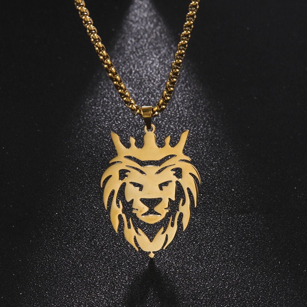 My Shape Roi Lion couronne pendentif collier hommes garçon en acier inoxydable punk animal loup charme collier Hip Hop bijoux,collier garcon enfan,coliers pour enfants garçon de,chaine homme