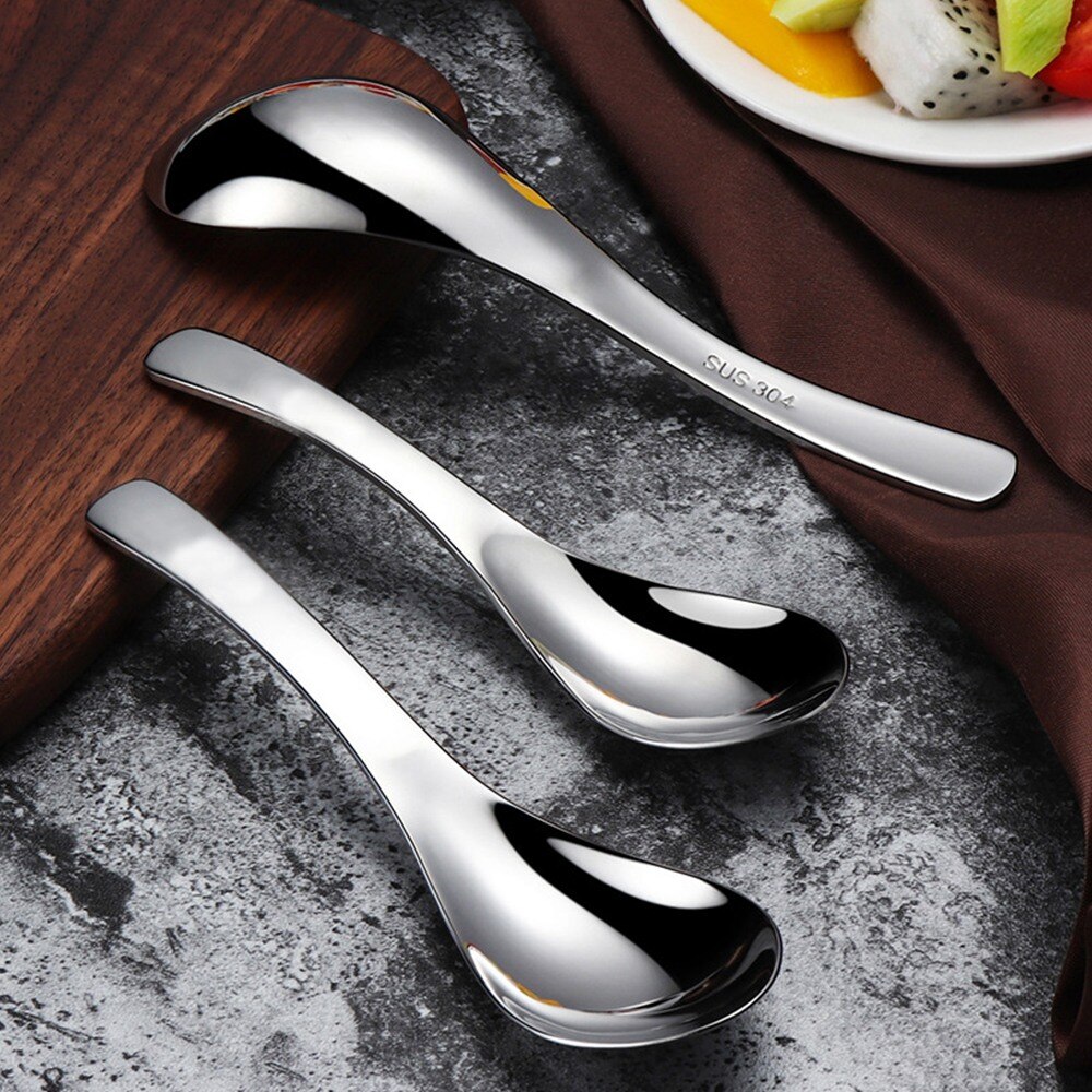 Stainless Steel Chinese Soup Spoons Silver Earl Round Bottom Count Spoons Thick Spoon Tableware