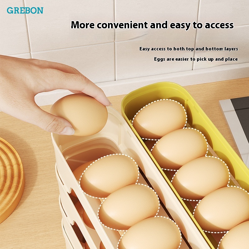 Multi-layered Egg Storage Box Egg Holder Dispenser Automatic Rolling Slide Refrigerator Door Side Crisper Box Kitchen Storage