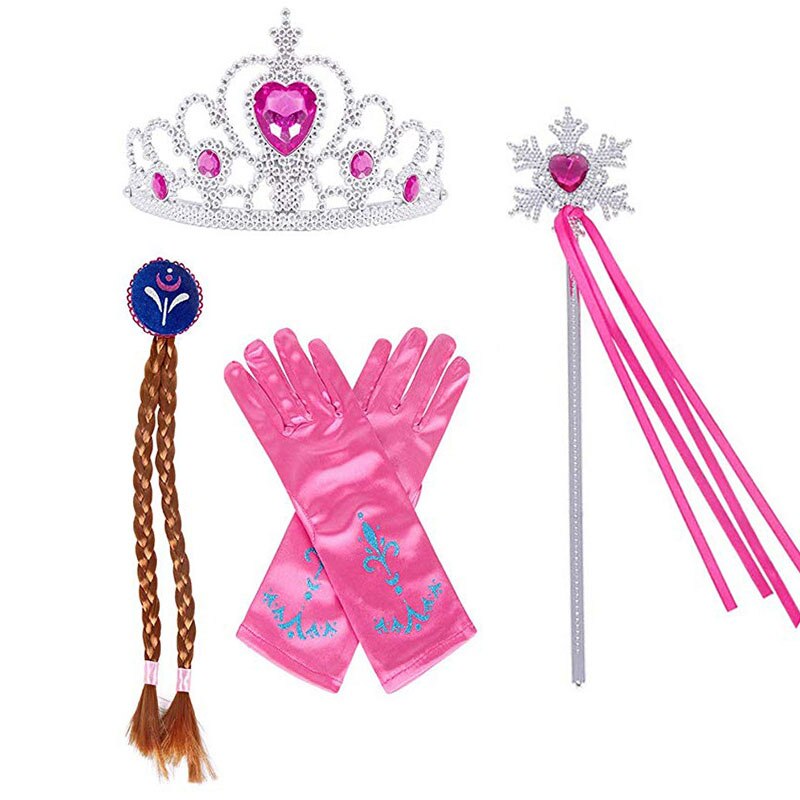 Elsa Prinses Accessoires Handschoenen Wand Kroon Sieraden Set Elsa Pruik Vlecht voor Prinses Jurk Kleding Cosplay Aankleden Sneeuwvlok: Goud