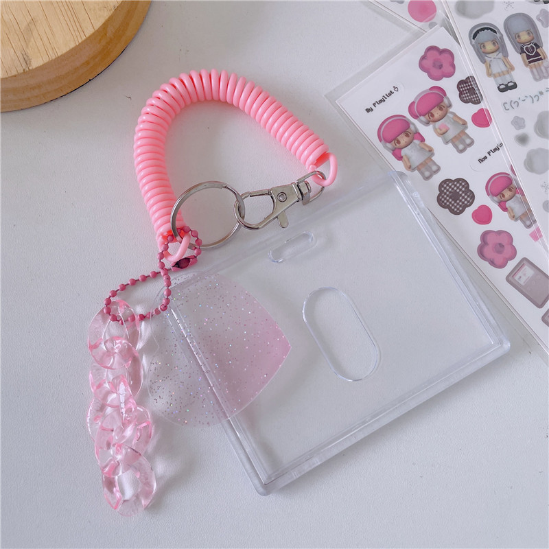 Fotokaarthouder sleutelhanger Leuke ID-houder, transparante sleutelhanger Fotolijst Leuke kaartbeschermer: Roze