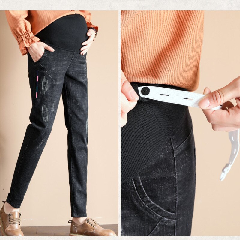 Lente Zwangere Kleding Mode Gat Jeans Zwangerschap Casual Broek Grote Omvang Moederschap Maag Lift Broek
