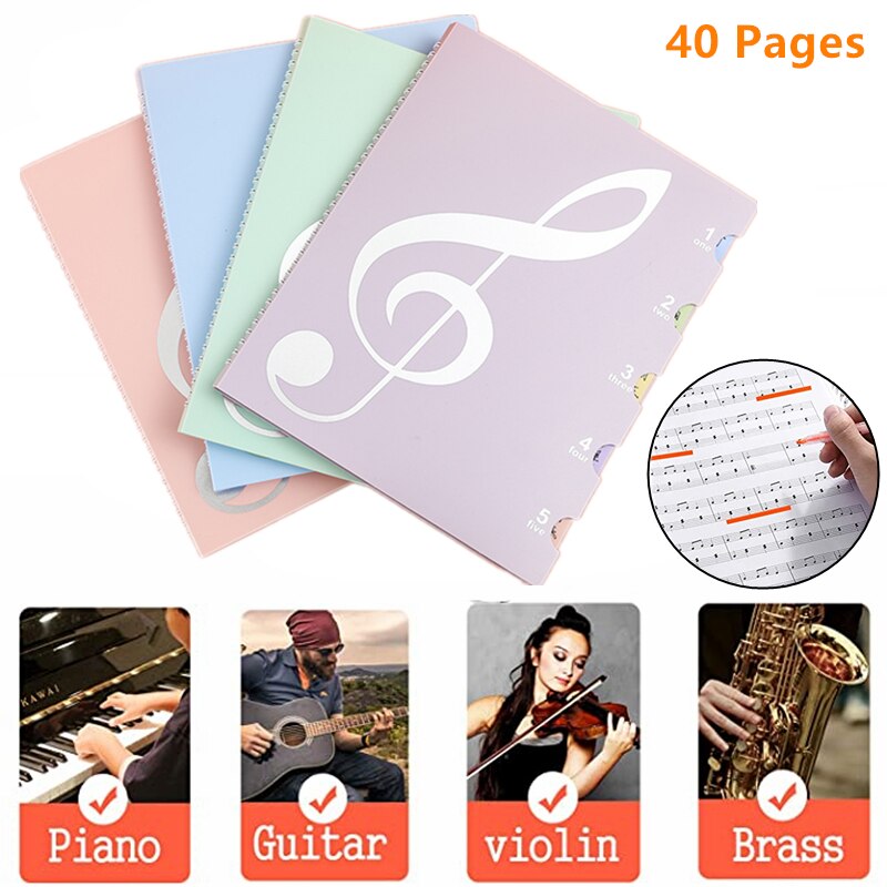 Dossier de rangement de partition de Piano de 40 Pages, sac de feuille A4 pour la pratique de la musique, support de rangement de partition, organisateur d&#39;accessoires d&#39;instruments
