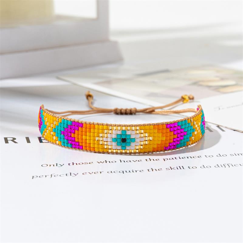BLUESTAR-pulsera bohemia hecha a mano con cuentas para Mujer, brazalete de de México, Pulseras tejidas de cuerda, joyería para Mujer: Color amarillo dorado claro