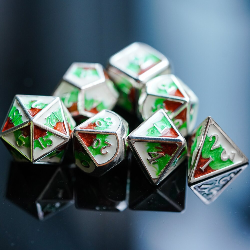 Cusdie silver metall d&d tärningar , 7 st dnd tärningar, polyedriska tärningar set, för rollspel mtg pathfinder-lila