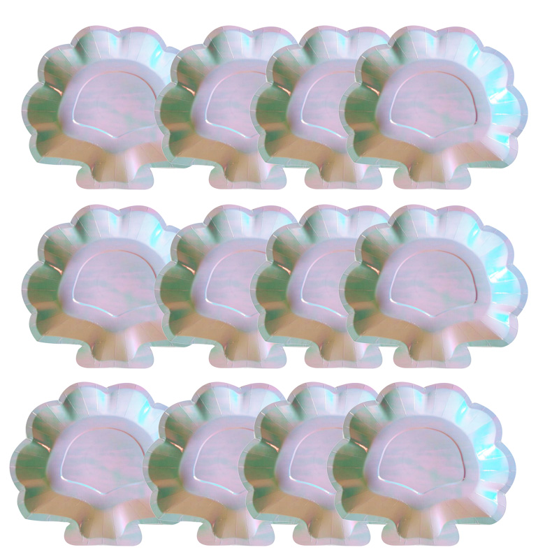 12 Stuks Iriserende Shell Papier Borden Partij Schotel Servies Mermaid Thema Festival Voor Baby Shower Wedding Party Supplies: Default Title