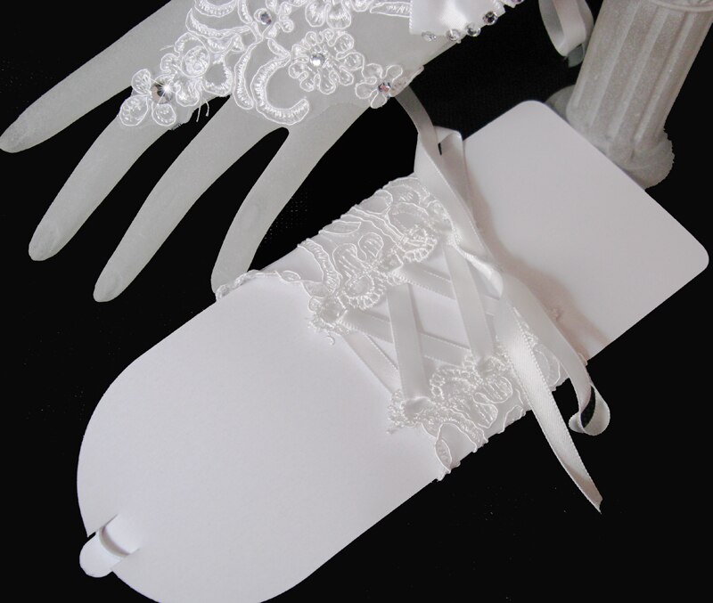 White Beige Lace Gloves Fingerless Beaded Wrist Length Bridal Gloves Accessoire Mariage Woman Gloves Bride Guante Novia