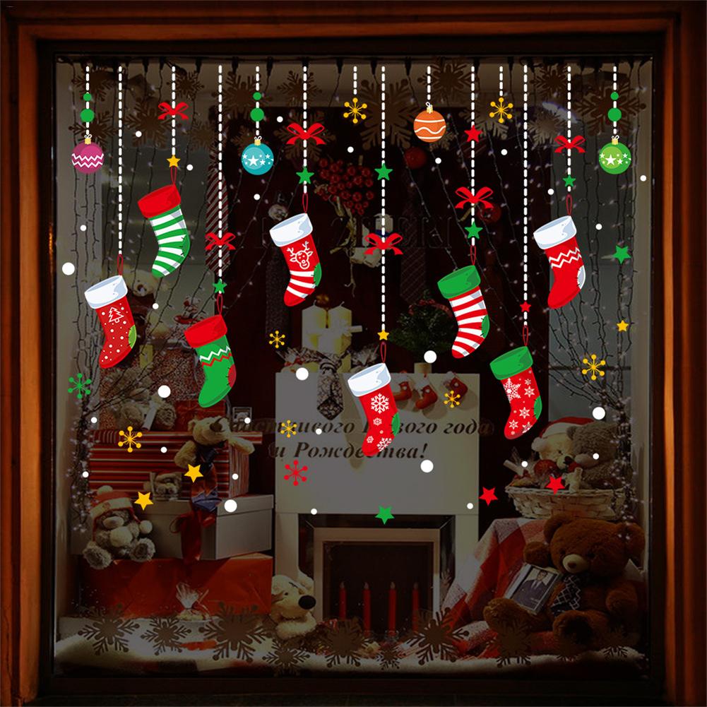 Kerst Raamsticker Zelfklevende Opknoping Sneeuwpop Kerst Ballen Boom Krans Kerstman Hanger Muur Sticker Jaar