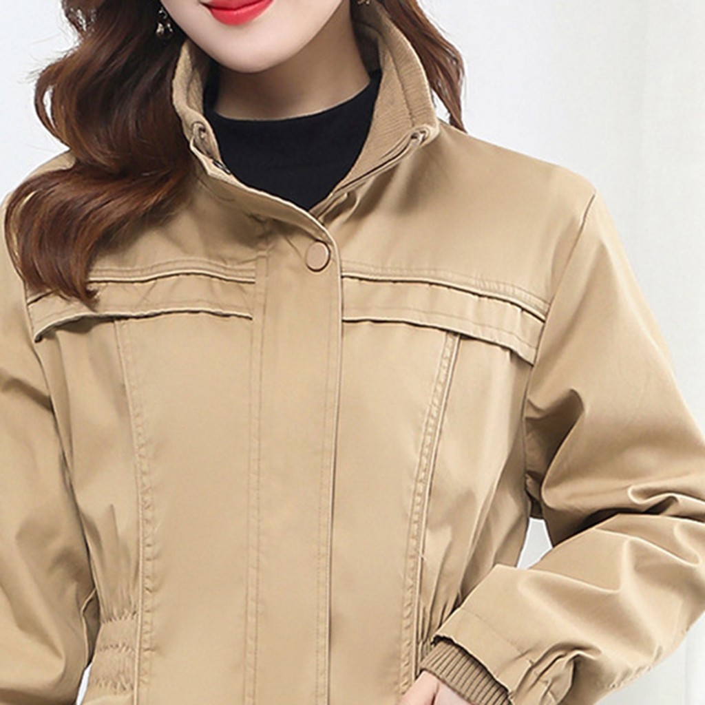 Solid Green Women Long Sleeve Jacket Windbreaker Parka Pockets Cardigan Coat Autumn Outwear Women Clothes#G30