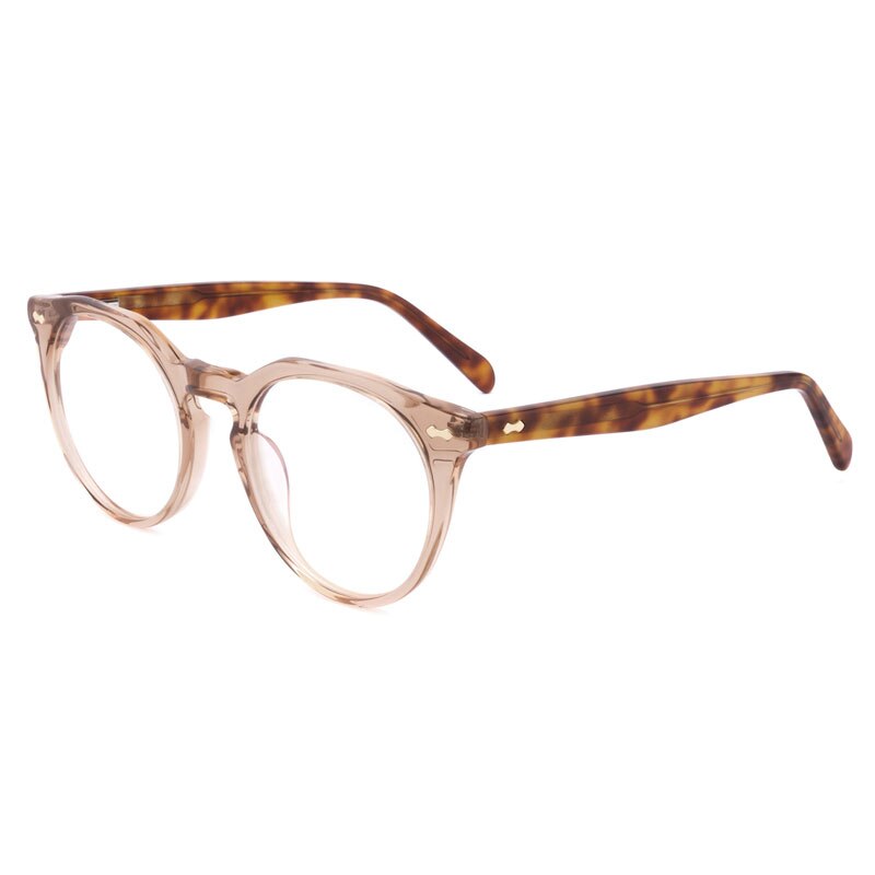Lanspace-gafas redondas con montura de cristal para mujer, lentes transparentes Vintage, para miopía, luz azul: C4 Champagne