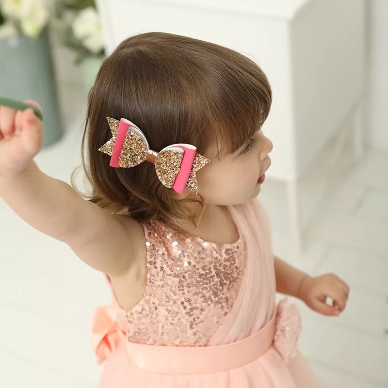 Mixiu Dubbele Laag Glitter Haarelastiekjes Clips Sequin Boog Haarspeld Meisje Haar Accessoires Prinses Party Decor Hoofddeksels Verjaardag