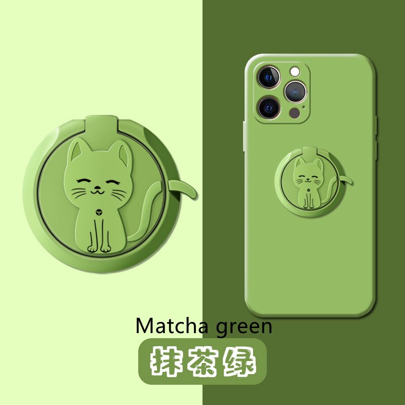 2021 nya söta katter metall 360 graders snurr finger ring telefon hållare ring hållare söt cell grepp uttag för telefon magnet fäste: Matcha grön