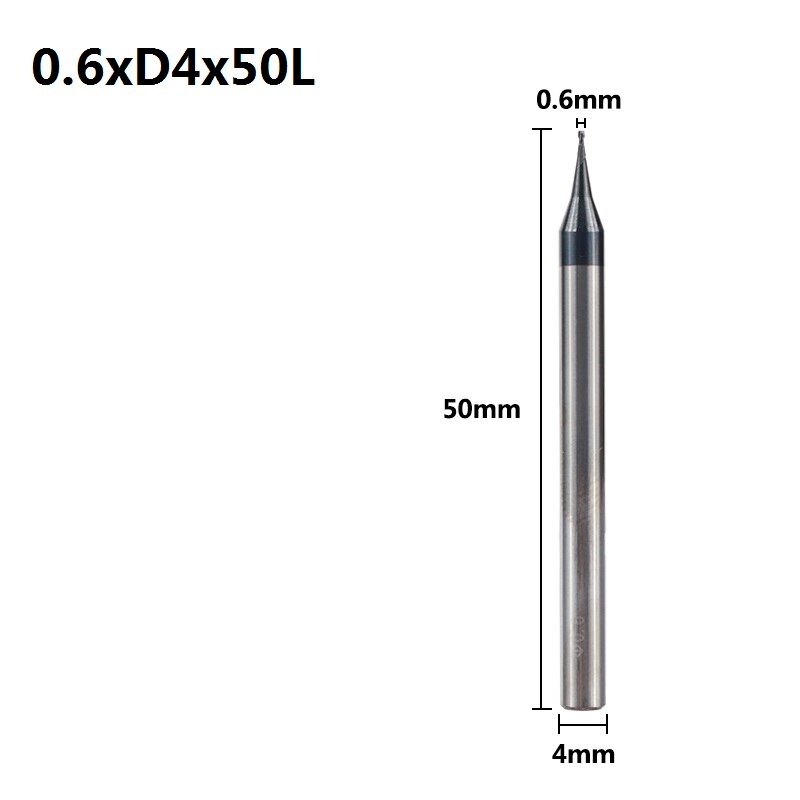 Xcan 1Pc 0.2-0.9Mm Tiain Micro Flat End Mill 4Mm Schacht 4 Fluit Frees Hrc 55 Mirco Carbide Cnc Graveren Bit Router Bit: 0.6xD4x50L