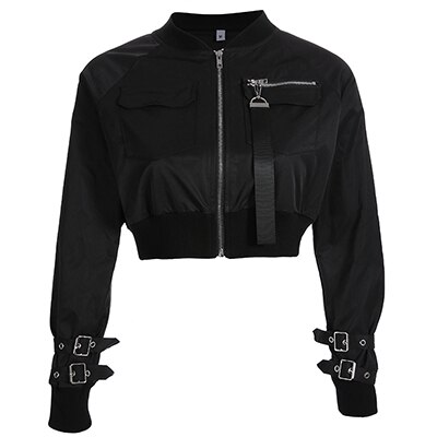 HEYounGIRL Streetwear Schwarz Bomber Jacke Harajuku Crop Mäntel und Jacken Frauen Herbst Punk Kühle Weibliche Jacke Koreanische Stil: Black / S