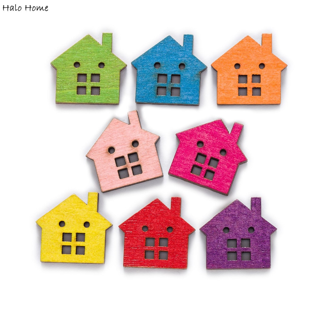 30G Gemengde Huis Houten Knopen Naaien Plakboek Voor Kleding Ambachten Handwerk Accessoires Kaart Diy 23x22mm