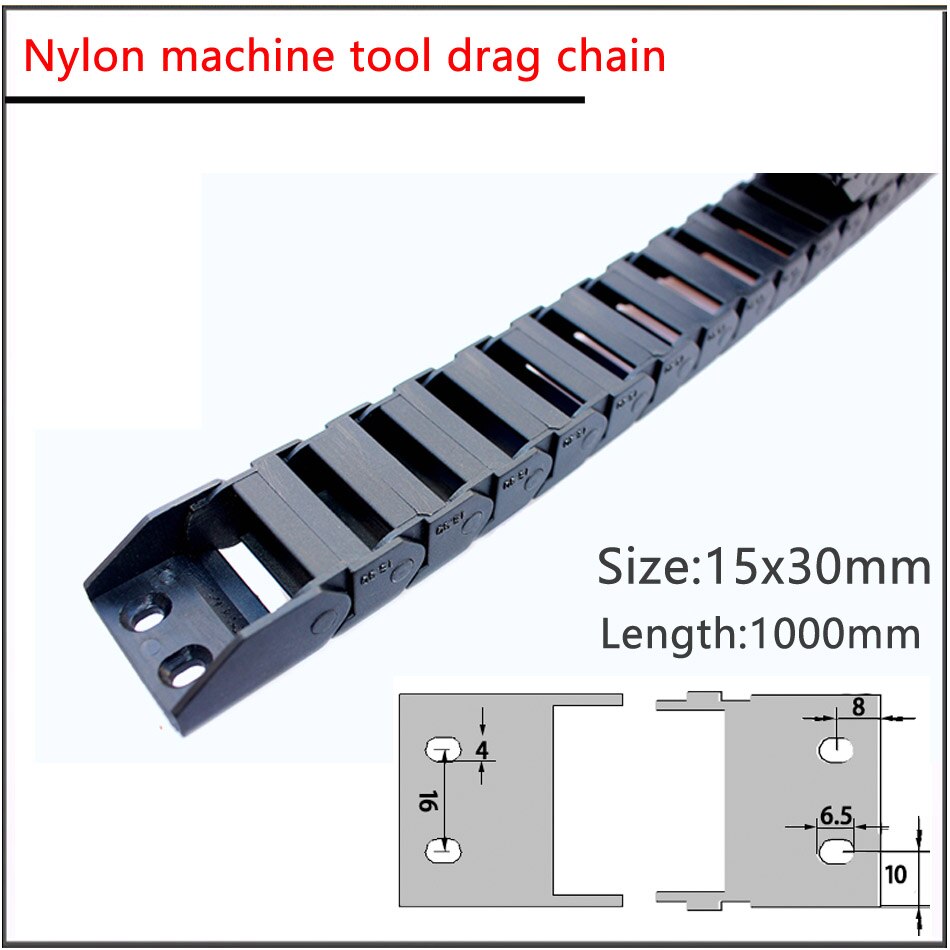 Connecteurs d'extrémité de chaîne de câble en Nylon pour machine à graver CNC, 10x10 10x20 15x20 15x30 15x40mm L1000mm: 15x30mm L1000mm