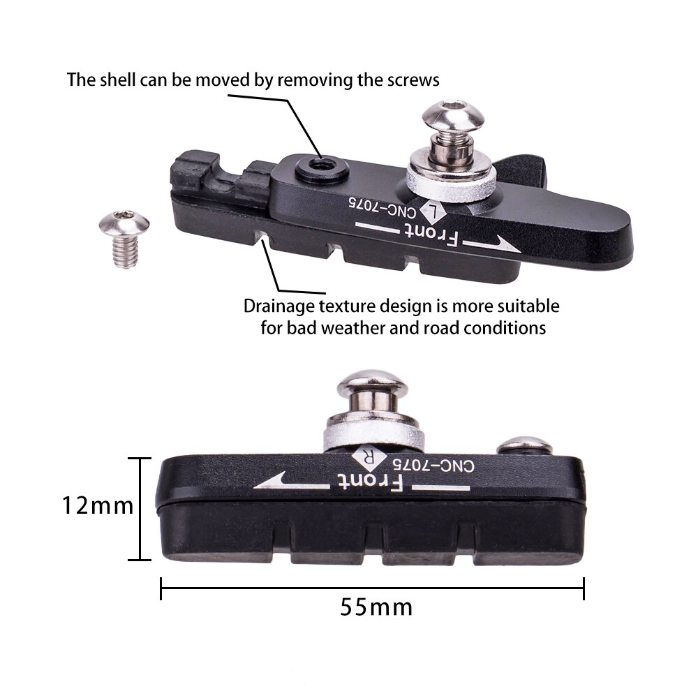 ZTTO – étriers de vélo de route avec plaquettes de frein remplaçables, coque en aluminium CNC, 1 paire de bloc, chaussures de freinage légères pour partie carbone