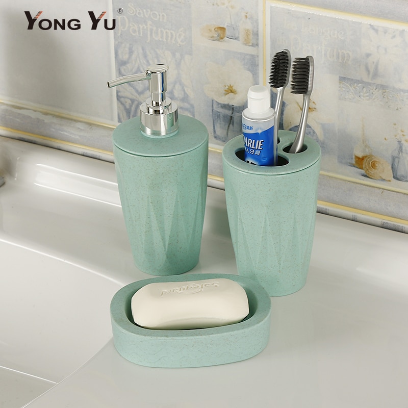 3 stk / sæt badeværelsestilbehør hvedehalm bpa fri sæbeopvask dispenser tandbørsteholder vaskerumdragt
