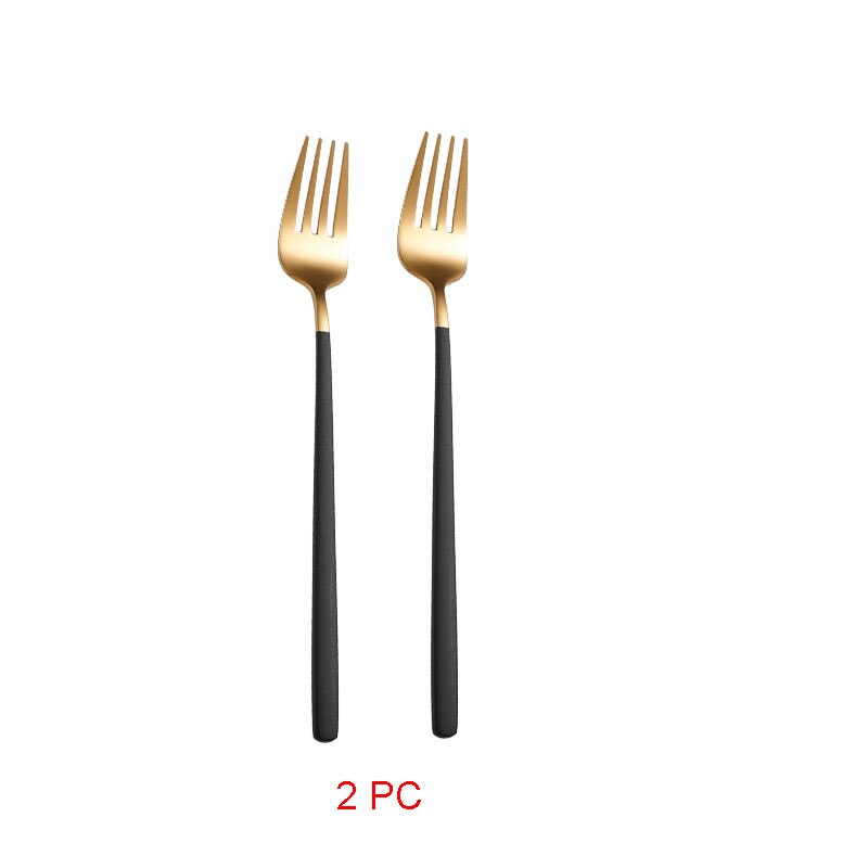 Cucharas doradas de acero inoxidable 304, Juego de 2 piezas de cubiertos dorados, cuchara de postre dorada única, cubertería Ettuce: Black gold fork