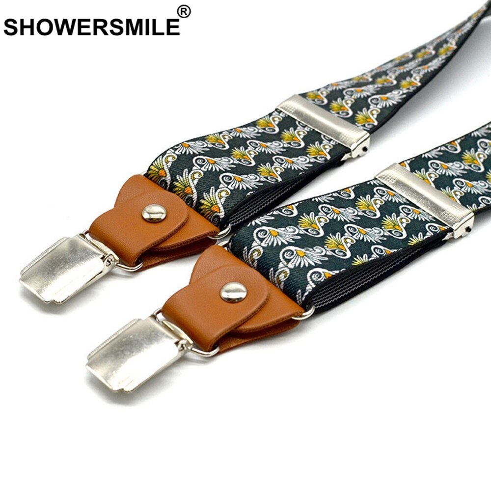 Bretelle con stampa pantaloni da uomo floreale blu scuro bretelle maschili con 3 clip in pelle Y bretelle per adulti regolabili posteriori 120cm * 3.5cm