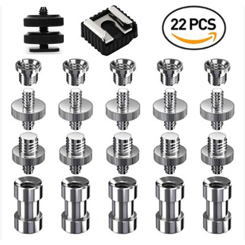 1/4 Śruba do kamery 3/8 cala Konwerter Śruby gwintowane Mocowanie lampy błyskowej Adapter gorącej stopki Statyw Gwint Statyw oświetleniowy Zestaw 1/4" 3/8": Black
